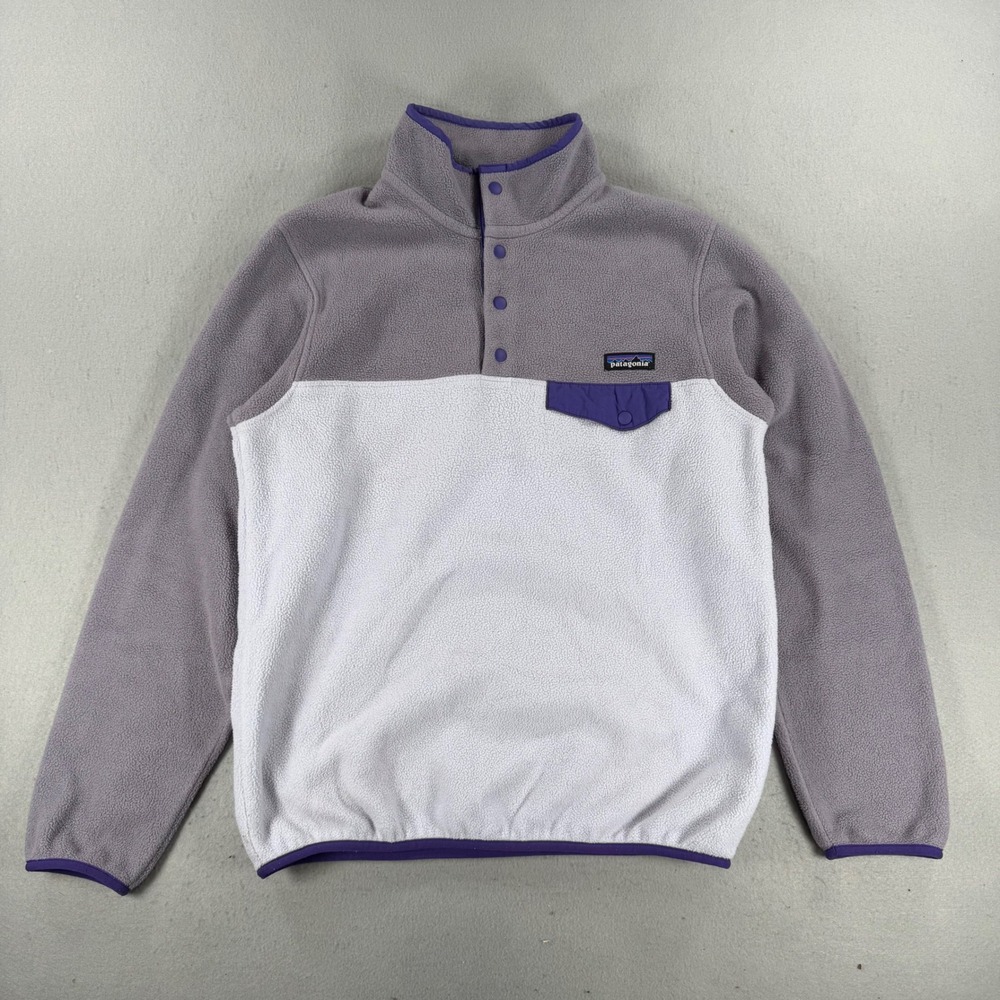 Patagonia Synchilla Snap-T Fleece Pullover Womens Medium Grey White Purple